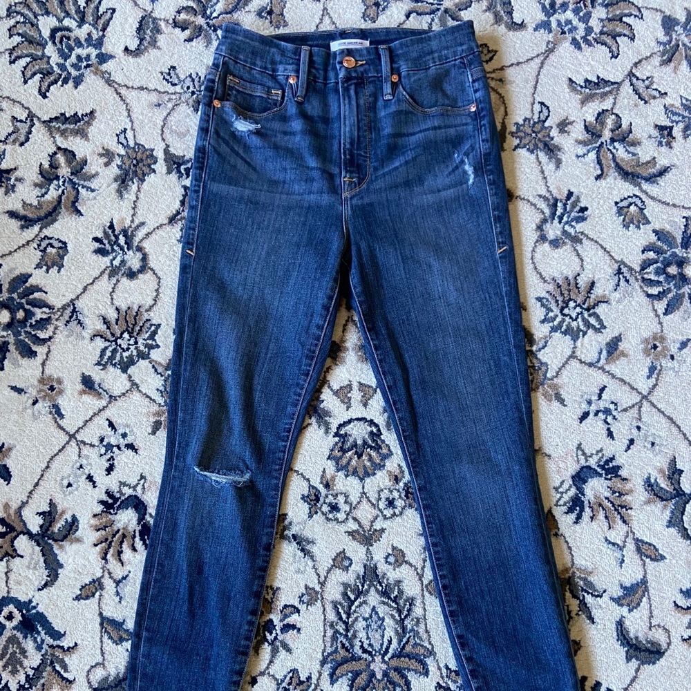 Good American Good Waist Chewed Hem Jeans
